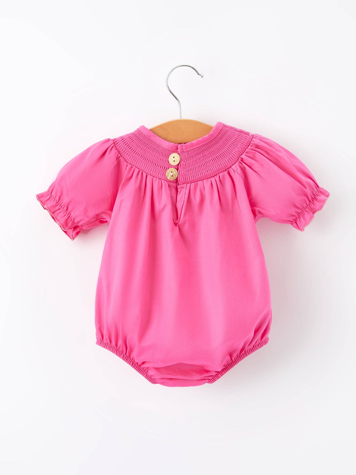 Girls Bow Smocked Embroidery Hot Pink Romper