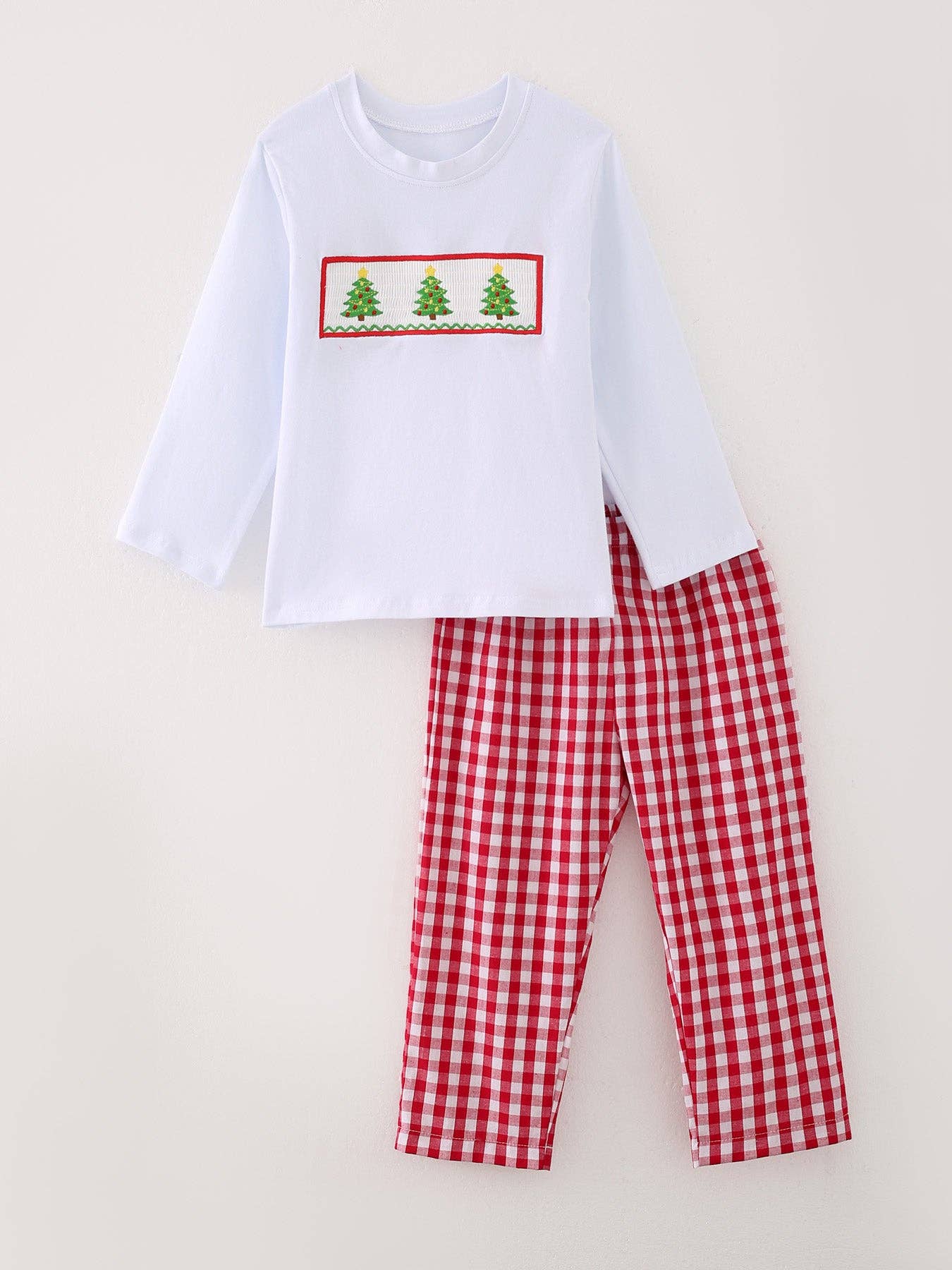 Christmas Tree Smocking Embroidered Boys Outfit