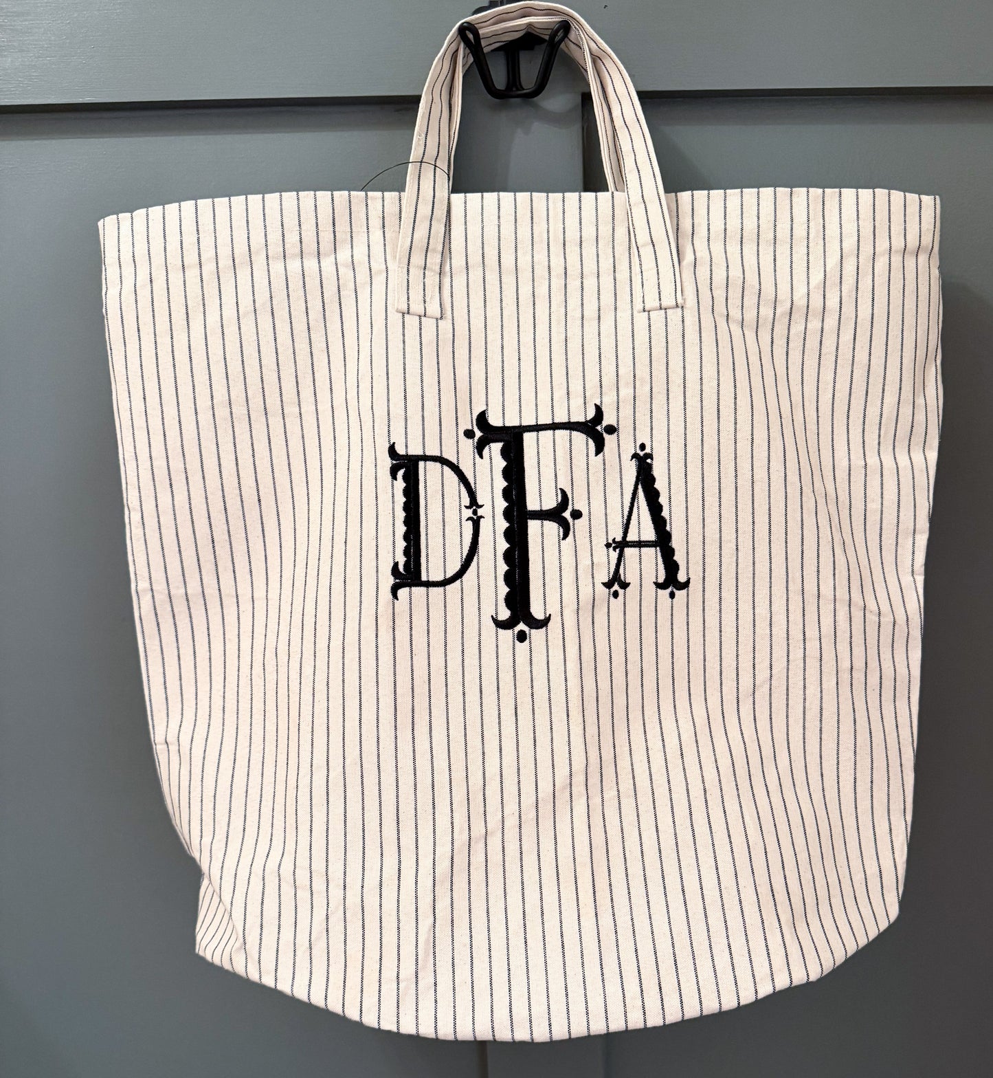 Ticking Stripe Monogram Laundry Tote