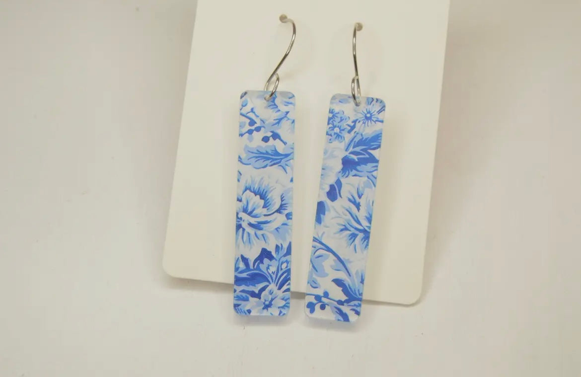Blue and White floral acrylic earrings
