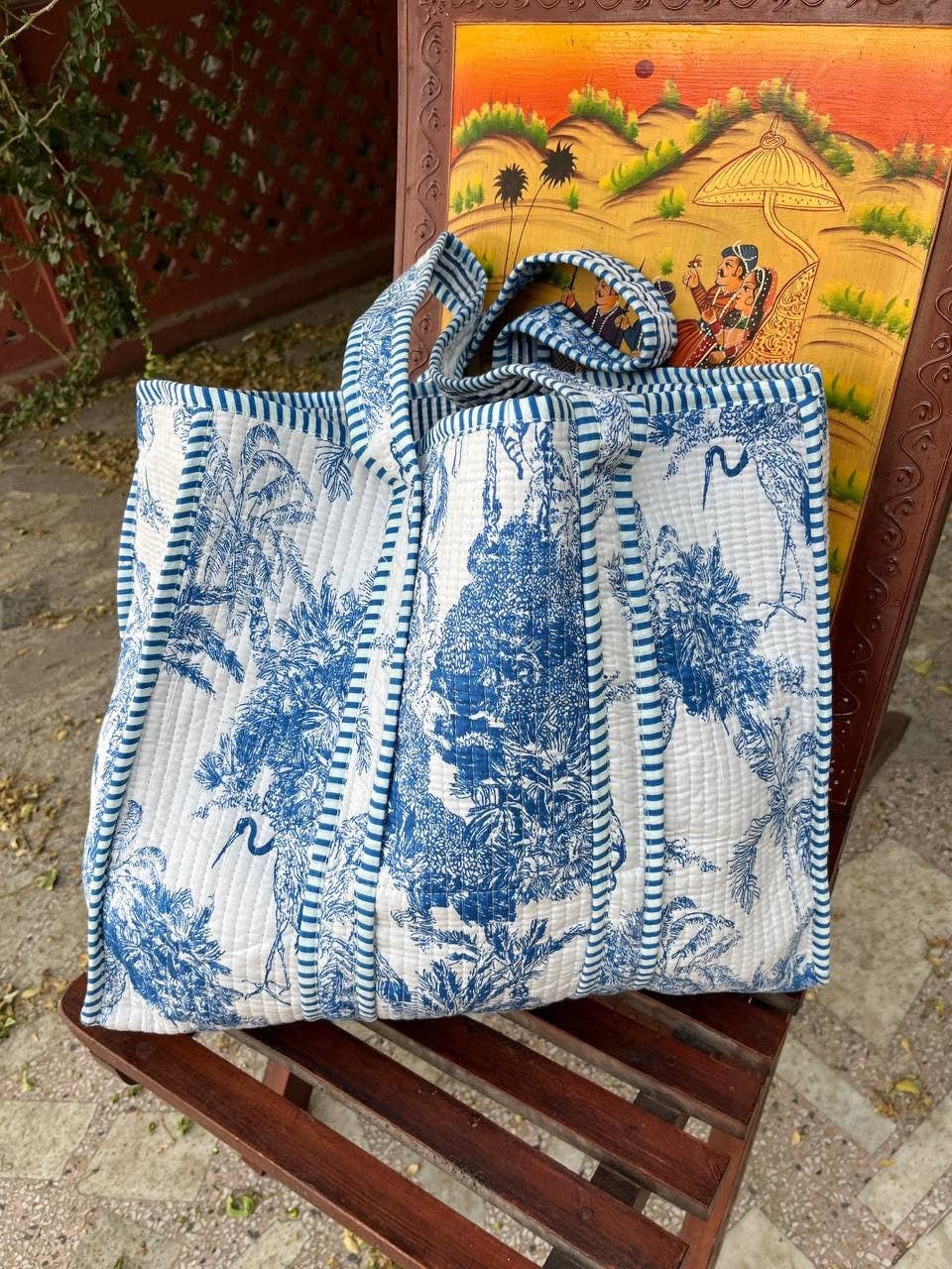 Handmade Cotton Floral Block Print Multipurpose Bag