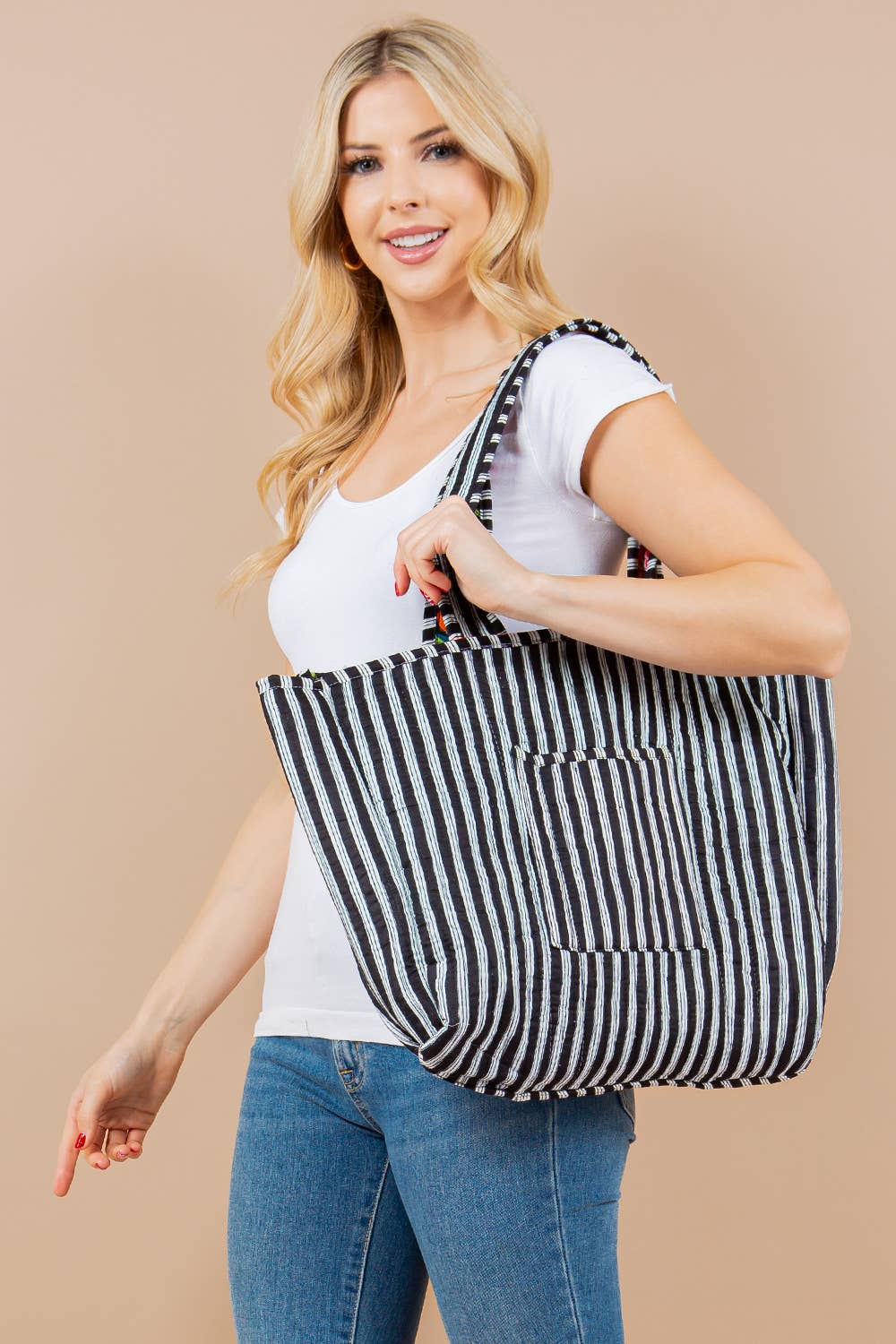 Quilted Tote Bag Black Floral