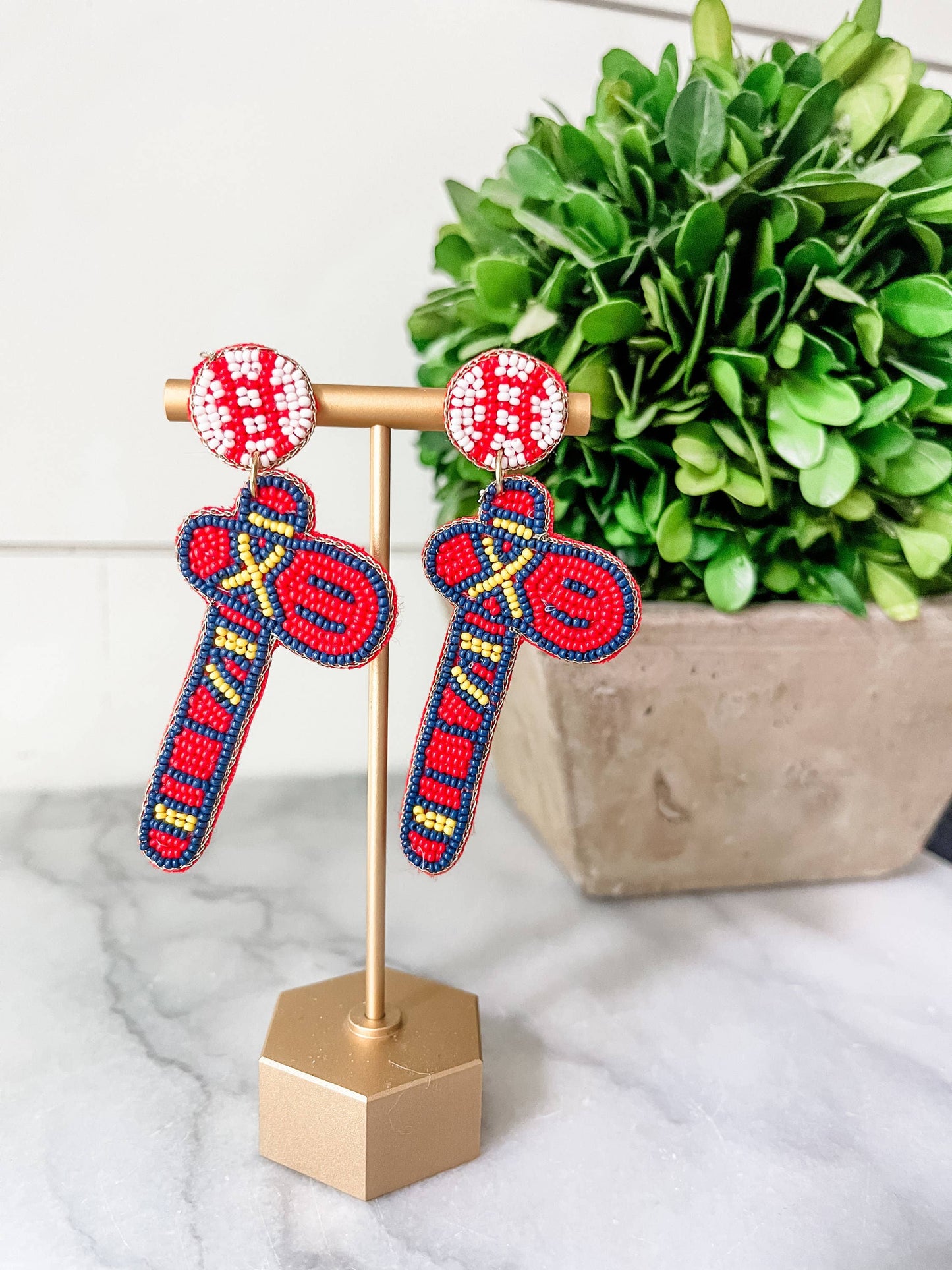 Atlanta Braves Beaded Tomahawk Statement Earrings MLB