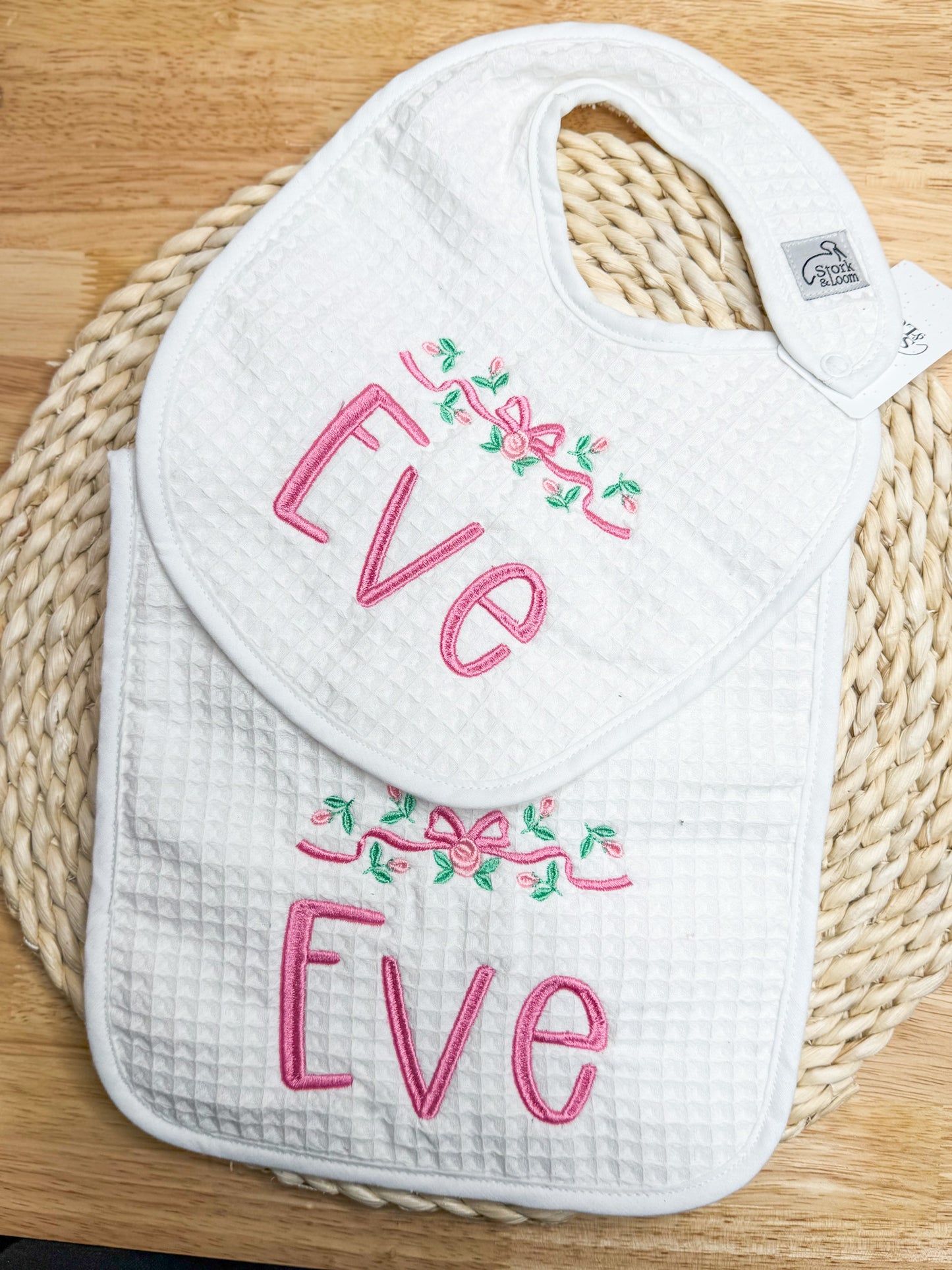 Embroidered Bib & Burp Cloth Set
