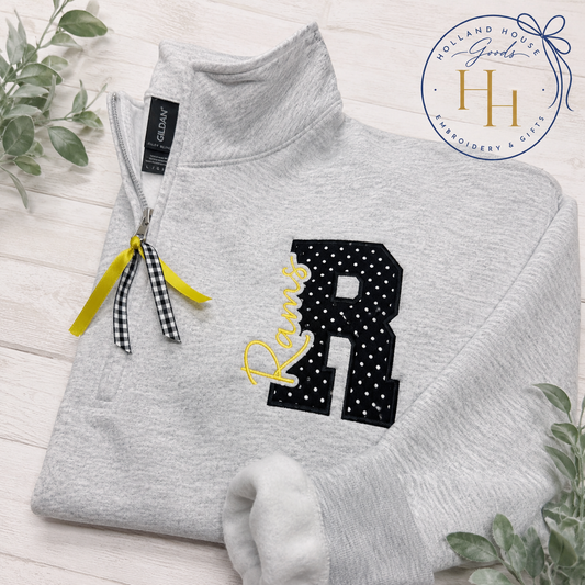 Ash Grey Quarter Zip Team Appliqué Sweatshirt