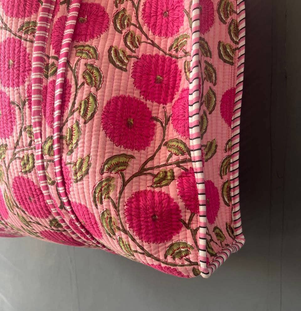 Floral & Block Print Quilted Kantha Tote Bag for Women