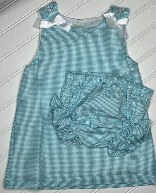 Aqua Checked Dress with Bloomers