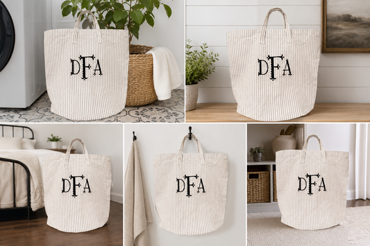 Ticking Stripe Monogram Laundry Tote