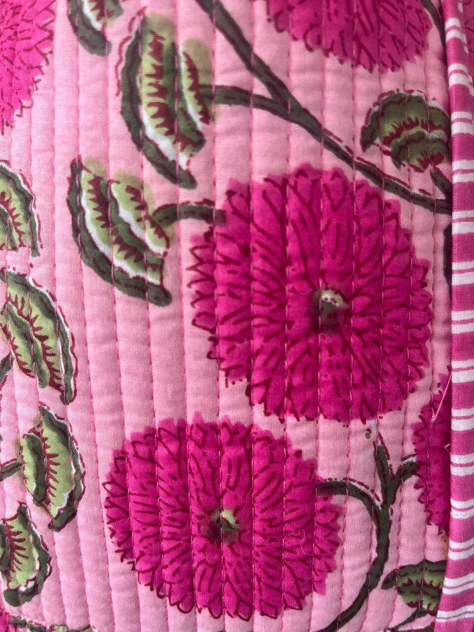 Floral & Block Print Quilted Kantha Tote Bag for Women