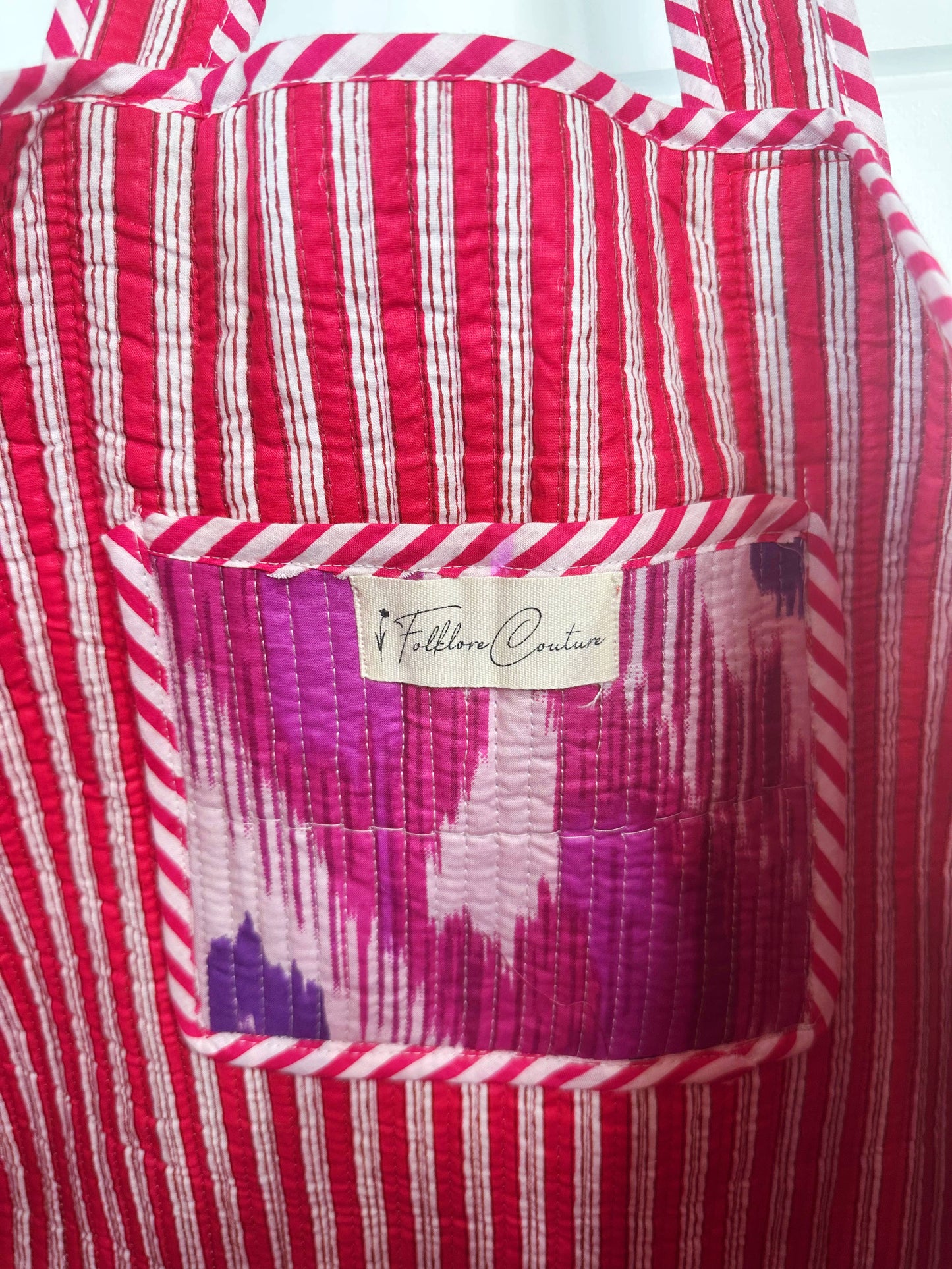 Cotton Quilted Block Print Tote Bag - Purple Ikat Tie Dye